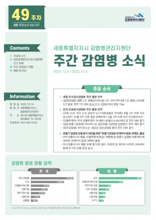 [2023년 49주] 주간 감염병 소식(No.157)