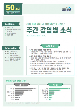 [2023년 50주] 주간 감염병 소식(No.158)