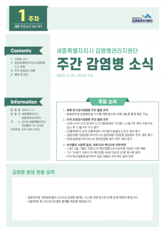 [2024년 1주] 주간 감염병 소식(No.161)